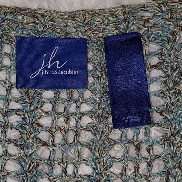 J.H. collectibles crochet 3/4 Sleeve Button Up Cardigan Sweater Sz L - Picture 3 of 5